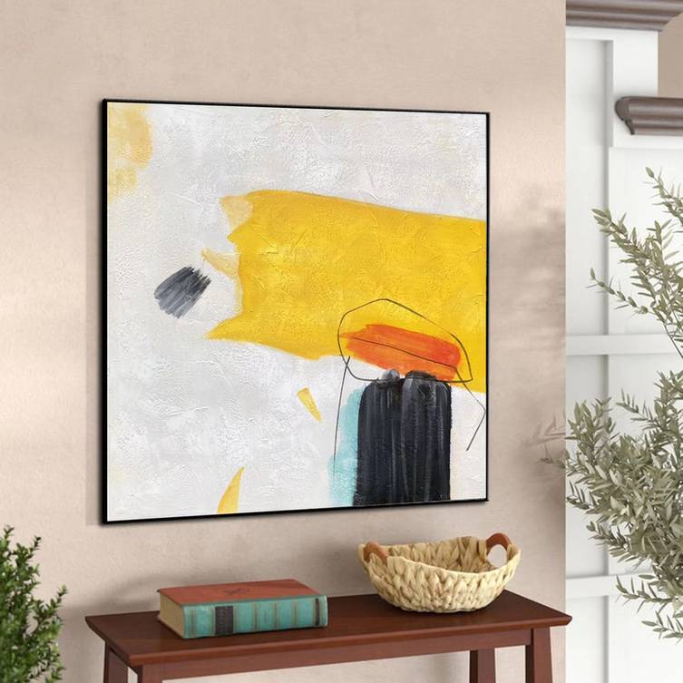 Yellow Original Hand-painted White Office Abstract Canvas Artwork LZN0M